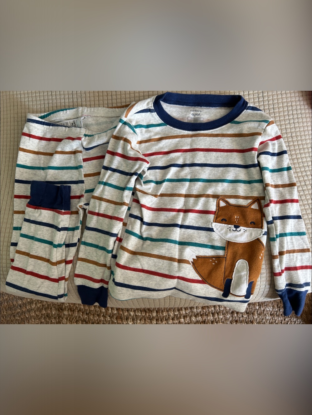 Carter's Cream Striped Kids Pajama Set with Fox Applique